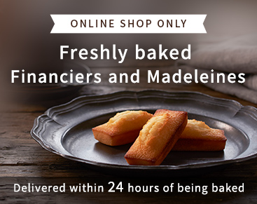 Freshly baked Financiers and Madeleines available on the Online Shop only